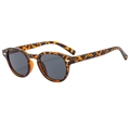 Retro oval tortoiseshell sunglasses with dark grey lenses and silver metal rivets - Tortoise Frame Black Grey Lens