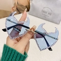 Y2K rimless flame sunglasses with blue lenses and white rhinestones on golden frame - Gold Frame Blue Lenses