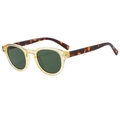 Retro oval sunglasses with yellow transparent frame and tortoiseshell patterned temples - Yellow Frame Green Lens