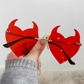 Chic red devil horn heart-shaped sunglasses with golden metal bridge for party wear - Gold Frame Red Lenses