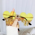Frameless heart sunglasses with yellow lenses and sparkling golden crystal tear tassels - Gold Frame Yellow Lenses
