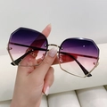 Chic geometric polygon metal frame sunglasses with purple gradient lenses for women - Gold Frame Gradient Deep Grey Pink
