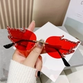 Rimless flame shaped sunglasses with red lenses and sparkling rhinestones for party wear - Gold Frame Red Lenses