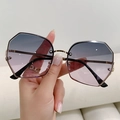 Fashionable geometric rimless sunglasses with gradient lenses and gold metal details - Gold Frame Gradient Green Pink