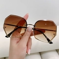 Modern oversized geometric polygon sunglasses with gradient brown lenses and gold metal frame - Gold Frame Gradient Tea