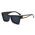 Chic cat eye sunglasses with thick black frames and distinct gold metal bridge detailing - Black Frame Black Grey Lens