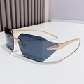 Frameless polygonal sunglasses with gold metal temples and dark grey lenses for a punk look - Pink Gold Frame Grey Lens