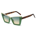 Green cat eye sunglasses with gradient lenses, gold metal top, and tortoiseshell temples - Green Frame Green Tea Lens