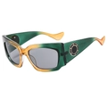 Fashionable gradient green cat eye sunglasses with metal circle detail on temples - Green Yellow Frame Transparent Gray Lens