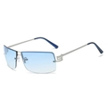 Modern rimless square sunglasses with blue gradient lenses and silver metal frames - Silver Frame Gradient Blue Lens