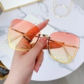 Gafas de sol sin montura con lentes degradadas naranjas y patillas de metal dorado - Marco Dorado Rosa Amarillo Degradado