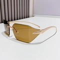 Frameless geometric sunglasses with amber tinted lenses and thin gold metal temples - Pink Gold Frame / Brown Lenses