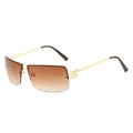 Modern rimless oval sunglasses with brown gradient lenses and gold metal temples - Gold Frame Gradient Tea Lens