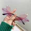 Pink and purple gradient dragonfly wing sunglasses with rhinestones and gold metal frame - Gold Frame Purple Pink Lenses