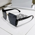 Frameless square sunglasses with dark grey gradient lenses and metal buckle detail - Black Frame Black Grey Lens
