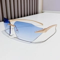 Frameless square sunglasses with light blue gradient lenses and gold metal temples - Pink Gold Frame / Gradual Blue Lenses