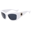 Lunettes de soleil à monture blanche avec détail d'anneau doré sur branches larges - Monture Blanche Verres Gris Foncé