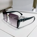Rimless oversized square sunglasses with purple gradient lenses and gold C-buckle detail - Green Frame Purple Gradient Lens
