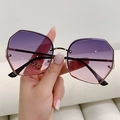 Fashion geometric polygon sunglasses with purple gradient lenses and gold metal frame - Gold Frame Gradient Grey Pink