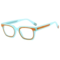 Occhiali quadrati alla moda in azzurro e arancione con lenti trasparenti e design retrò - Montatura Blu Arancione