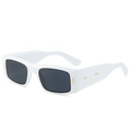 Retro rectangle sunglasses with thick white frames, grey lenses and gold rivets - White Frame Dark Grey Lens
