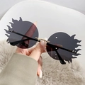 Lunettes de soleil sans monture en forme de flamme avec monture en métal doré chic - Monture Or Noir Gris