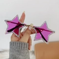 Lunettes de soleil sans monture en forme d'étoile avec verres violets ornés de strass - Monture Dorée Verres Violets
