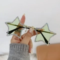 Lunettes de soleil sans monture en forme d'étoile avec verres vert menthe et strass - Monture Or Vert