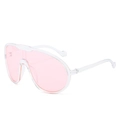 Oversized one-piece pilot sunglasses with pink lenses and transparent frames for women - Transparent Frame Pink Lens