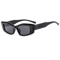 Retro cat-eye sunglasses with thick black frames and gold square rivets in high-gloss finish - Black Frame Black Grey Lens