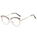 Fashionable cat eye glasses frame with brown and gold metal two-tone design - Tea Frame