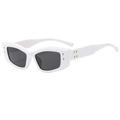 White rectangular cat-eye sunglasses with gold rivets and dark lenses in Y2K style - White Frame Dark Grey Lens