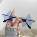 Fashionable rimless star shaped sunglasses with light blue lenses and gold metal frame - Gold Frame Blue Lenses