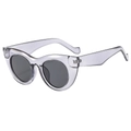 Fashionable cat-eye sunglasses with transparent grey frames and dark grey lenses for women - Grey Frame / Black Grey Lens