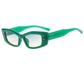 Deep green cat-eye sunglasses with thick frames and golden square rivets - Green Frame Green Tea Lens