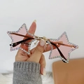 Lunettes de soleil étoile sans monture avec verres roses et strass sur cadre doré - Monture Dorée Verres Roses