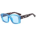 Fashionable square candy blue sunglasses with unique marble pattern temples and gold accents - Blue Frame / Blue Lens