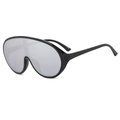 Fashion oversized shield sunglasses with black frame and silver mirrored lenses - Black Frame Silver Mirrored Lens