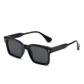 Modern square frame sunglasses with black glossy finish and gold rivet details - Black Frame Black Grey Lens