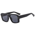 Chic black oversized square frame sunglasses with golden accents and dark grey lenses - Black Frame Black Grey Lens