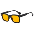 Fashion square black sunglasses with bright orange lenses and gold rivet accents - Black Frame Yellow Lens