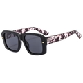 Fashion square black sunglasses with marbled grey and purple textured temples - Black Demi Frame Black Gray Lens