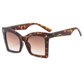 Vintage leopard print square sunglasses with brown gradient lenses and gold trim details - Leopard Frame Gradient Tea Lens