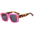 Fashion square pink translucent frame sunglasses with classic tortoiseshell temples - Purple Frame Grey Lens