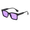Retro square sunglasses featuring thick black frames and translucent purple lenses - Black Frame Purple Lens