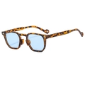 Retro tortoise shell square sunglasses with light blue lenses and silver rivet accents - Tortoiseshell Frame Blue Lens