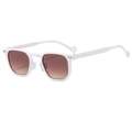 Vintage square white sunglasses with brown gradient lenses and unique hollow temple design - White Frame Gradient Tea Lens