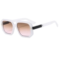Vintage double-bridge square pilot sunglasses with white frames and gradient brown lenses - White Frame Tea Pink Lens