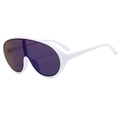 Fashion shield sunglasses with white frame and dark purple oversized lens design - White Frame Blue Lens