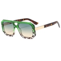 Fashion square aviator sunglasses with green frame, tortoiseshell temples and gradient lenses - Green Floral Frame Green Tea Lens
